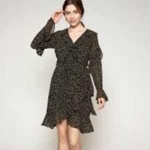LUCY PARIS POLKA DOT WRAP RUFFLE MINI DRESS LONG SLEEVE WOMEN'S SIZE SMA…